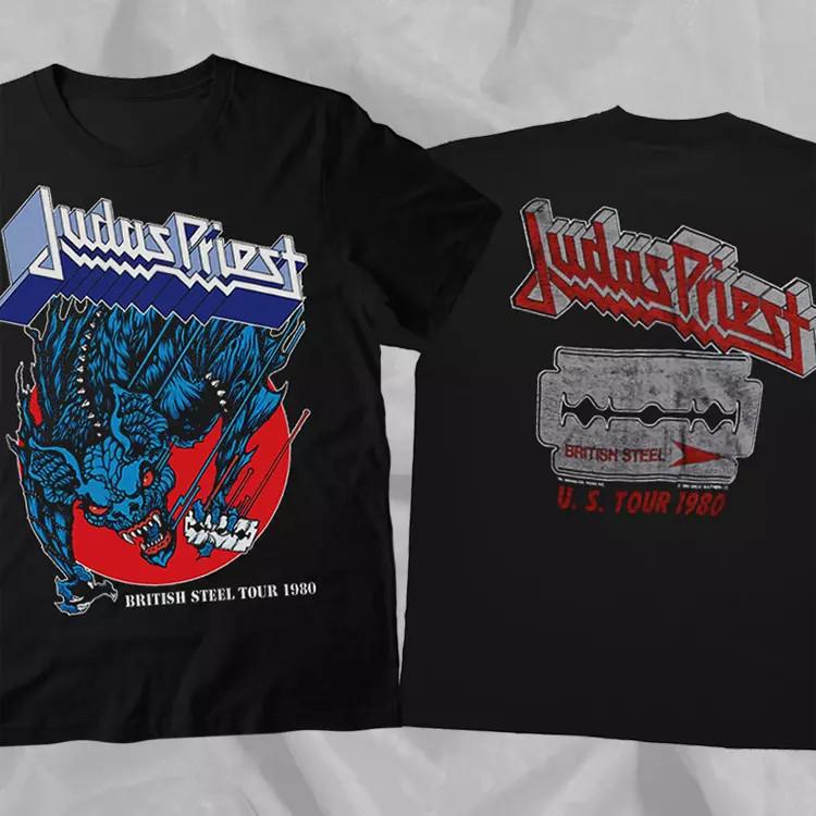 JUDAS PRIEST Band 1980 British Steel Tour Black Double Sided T-Shirt