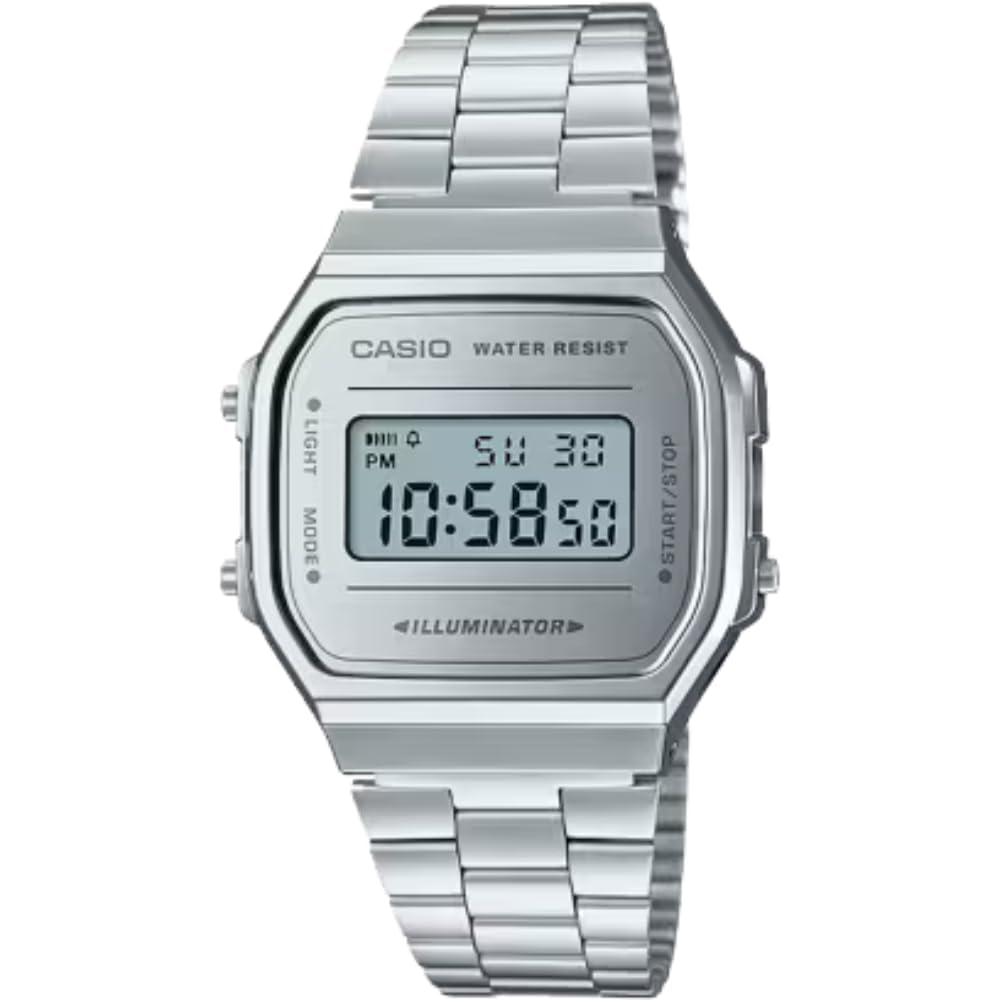 Casio Unisex A168WEM-7VT Silver Digital Watch Adjustable Stainless Steel Band