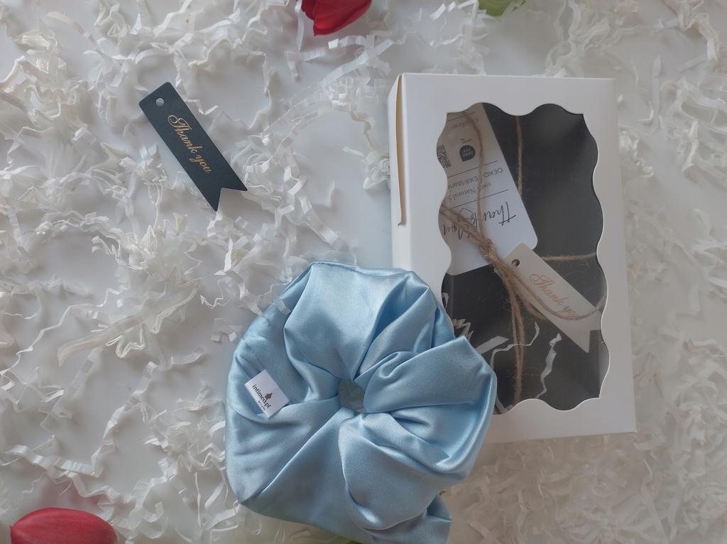 Silk Scrunchie Mulberry 6A Blue XL Large Premium