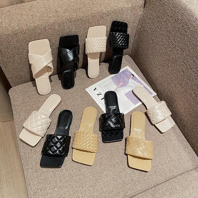 Fashion 2025 Luxury Knitted Leather Shoes Femme Summer Slippers Cross Weave Flat Sandalias Mujer Open Toe Slides Clogs Woman Flip Flops