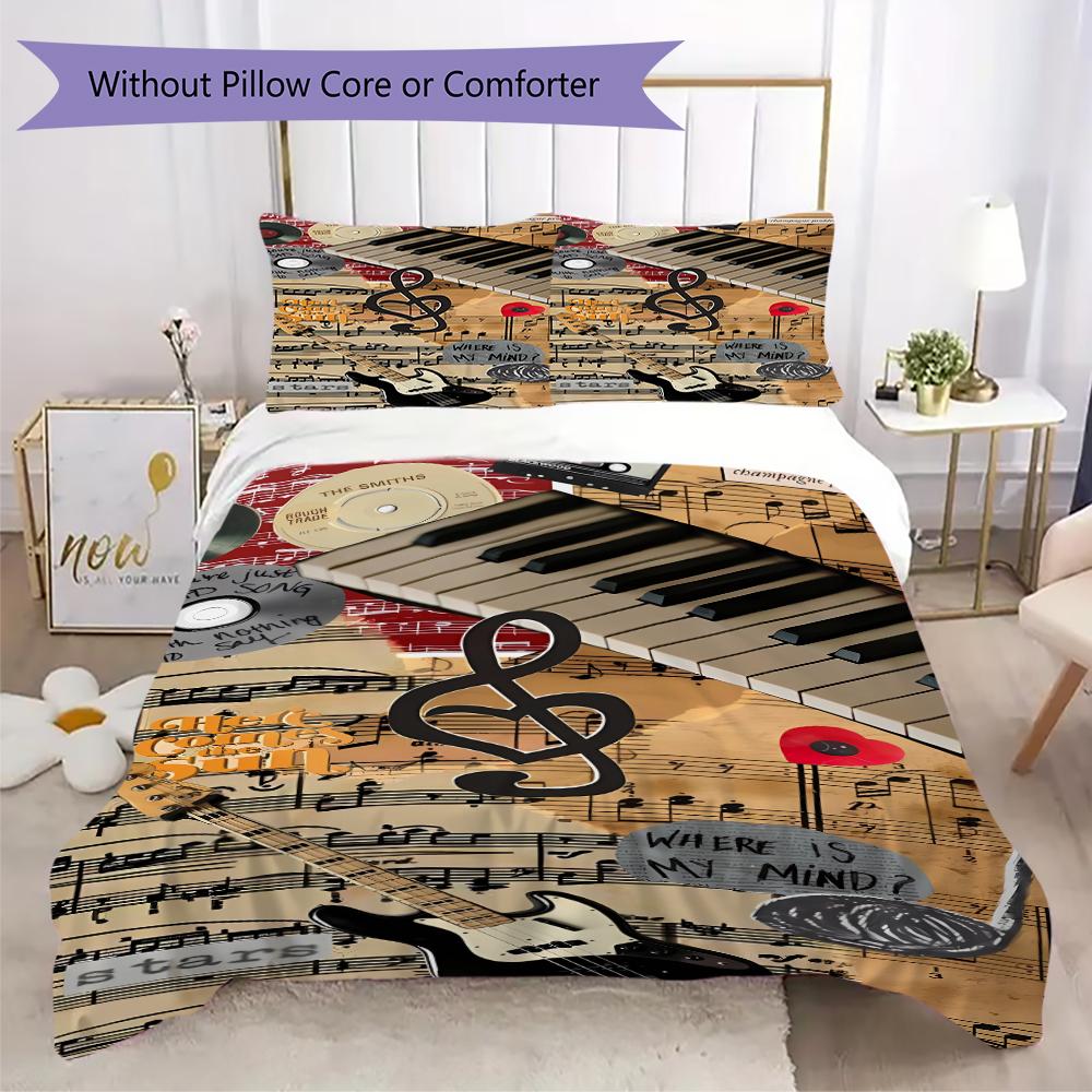 

1PC Piano keys music Theme Bedding Quilt Set Quilt Cover Pillowcase Home Decoration Birthday Gift (1 * duvet cover + 2 * pillowcase, without core)A9 135x200cm