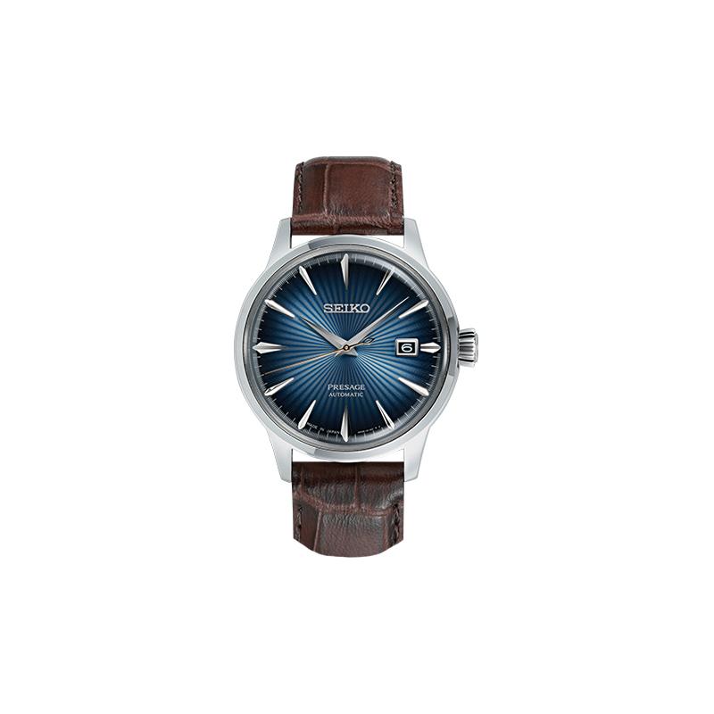 SEIKO cocktail business gentleman mechanical movement leather strap men s watch blue dial SRPK15J1 синий