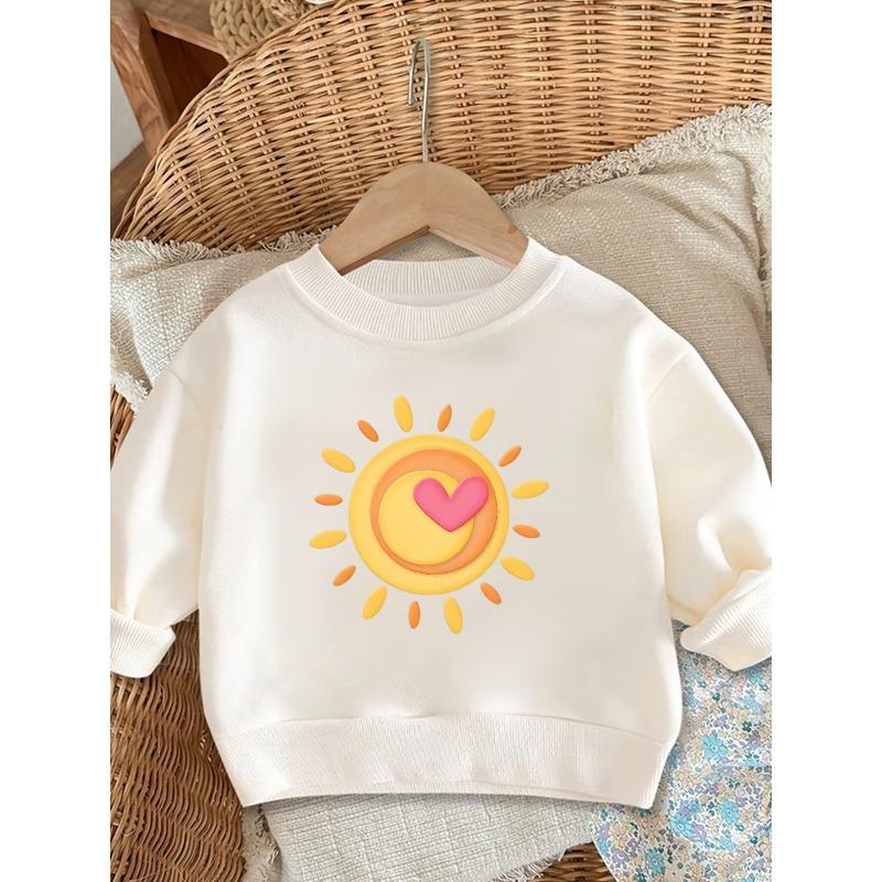 Kids Sweatshirt, Cute Print Pattern Spring Lightweight Round Neck Sweatshirt,Soft Cotton Sweatshirt 110 белый