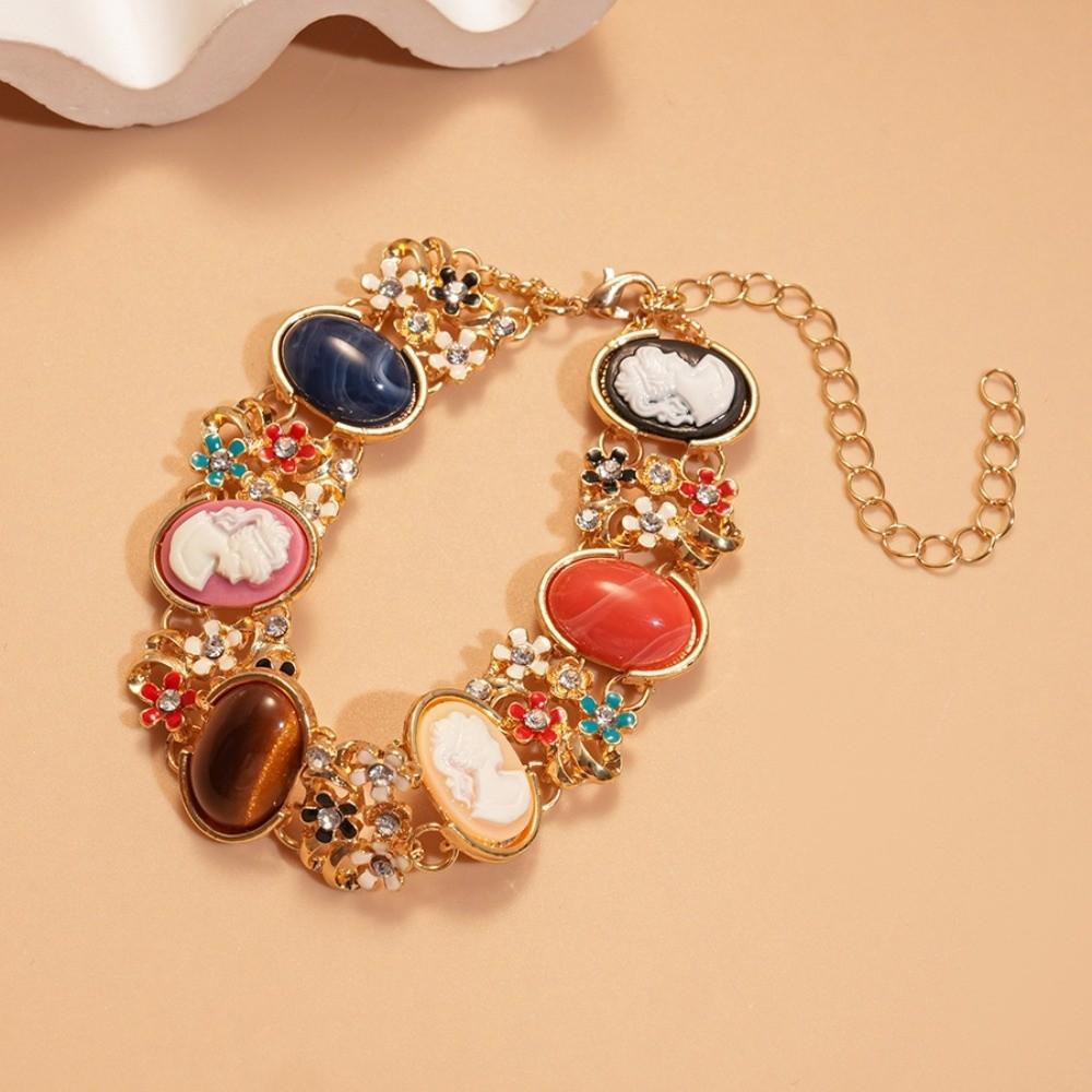 Resin Baroque Bracelet Rhinestone Women's Hand Bracelet Retro Enamel Bangle  Women Girl