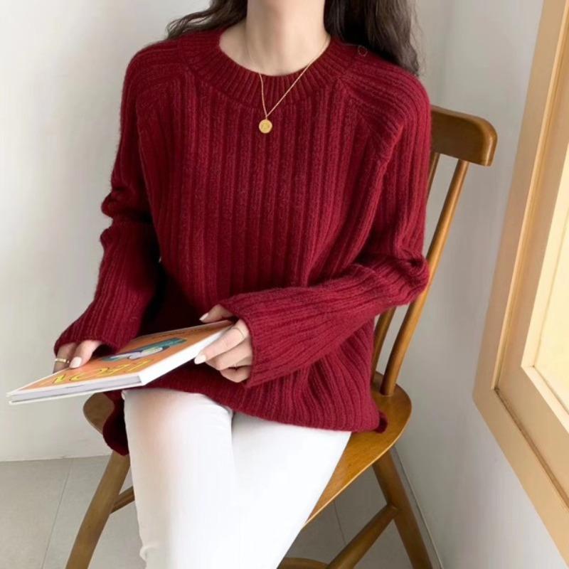 Lazy wind long-sleeved sweater base women's autumn and winter new loose outer wear solid color knitted top style