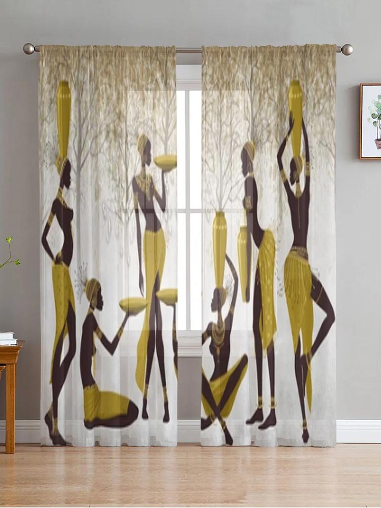 African Women Bottle Sheer Window Curtains For Living Room Bedroom Girls Room Decoration Tulle Curtains