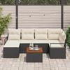 Ensemble de Canapé de Jardin 7 Pièces avec Coussins Noir Rattan Poly Acacia, Canapé de Jardin 2 Places avec Rangement 3356395
