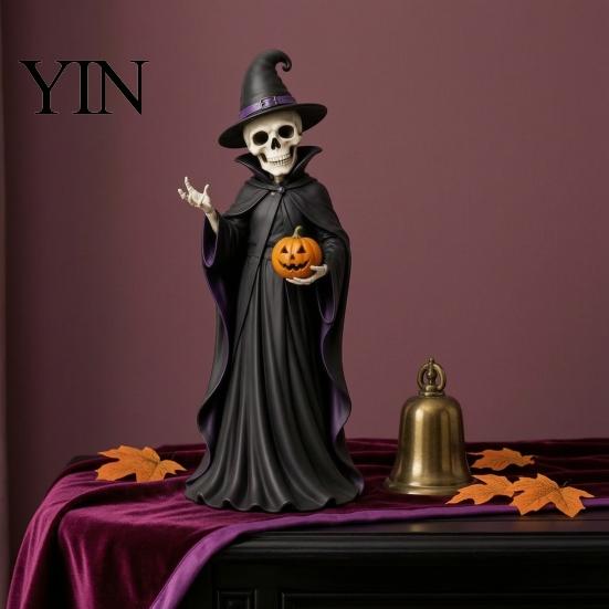 Wooden Wizard Doll Vintage Halloween Figurine, Rustic Witch Zombie Cat Owl Frog Tabletop Table Decor Ornament, Farmhouse Tiered Tray Decoration