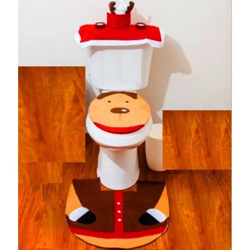 New 3pcs Santa Claus Toilet Cover With Foot Pad And Water Tank Cover+Tissue Cover Toilet Decoration Set Bathroom Decoration