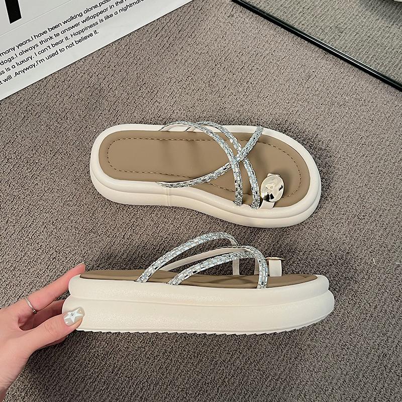 Fashion 2024 New Slippers Women's Summer Fairy Style Outer Wear Fashion Style Pearl Thick Bottom Roman Beach Slippers Women Shoes