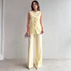New Women's Sleeveless Solid Color Button Top and Straight Leg Pants Casual Set