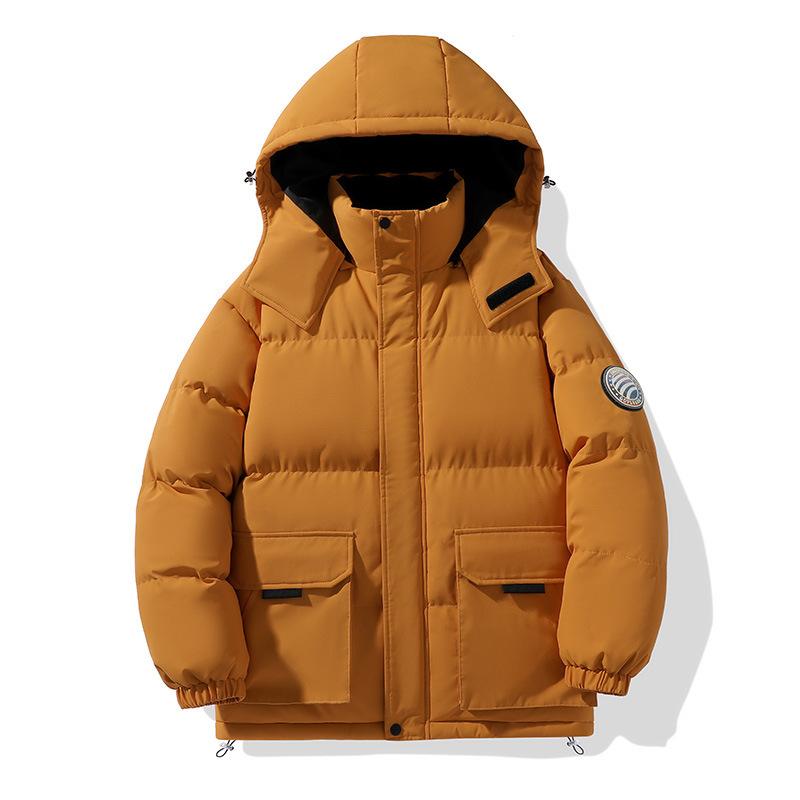 Men's Solid Color Detachable Hooded Thickened Jacket Regular Casual Long-Sleeved Warm Lining Autum and Winter Jacket