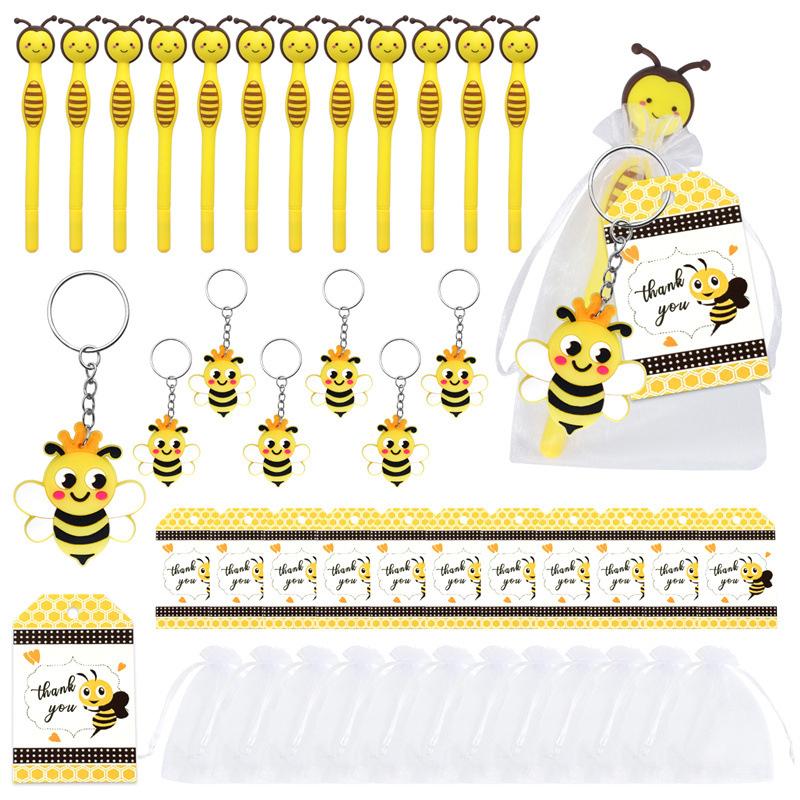 12 Sets Bienen-Partygeschenke enthalten niedlichen Bienen-Schlüsselanhänger, Goodie-Bag-Geschenke, Dankeskarten-Anhänger und Organza-Geschenktüten für Geburtstag