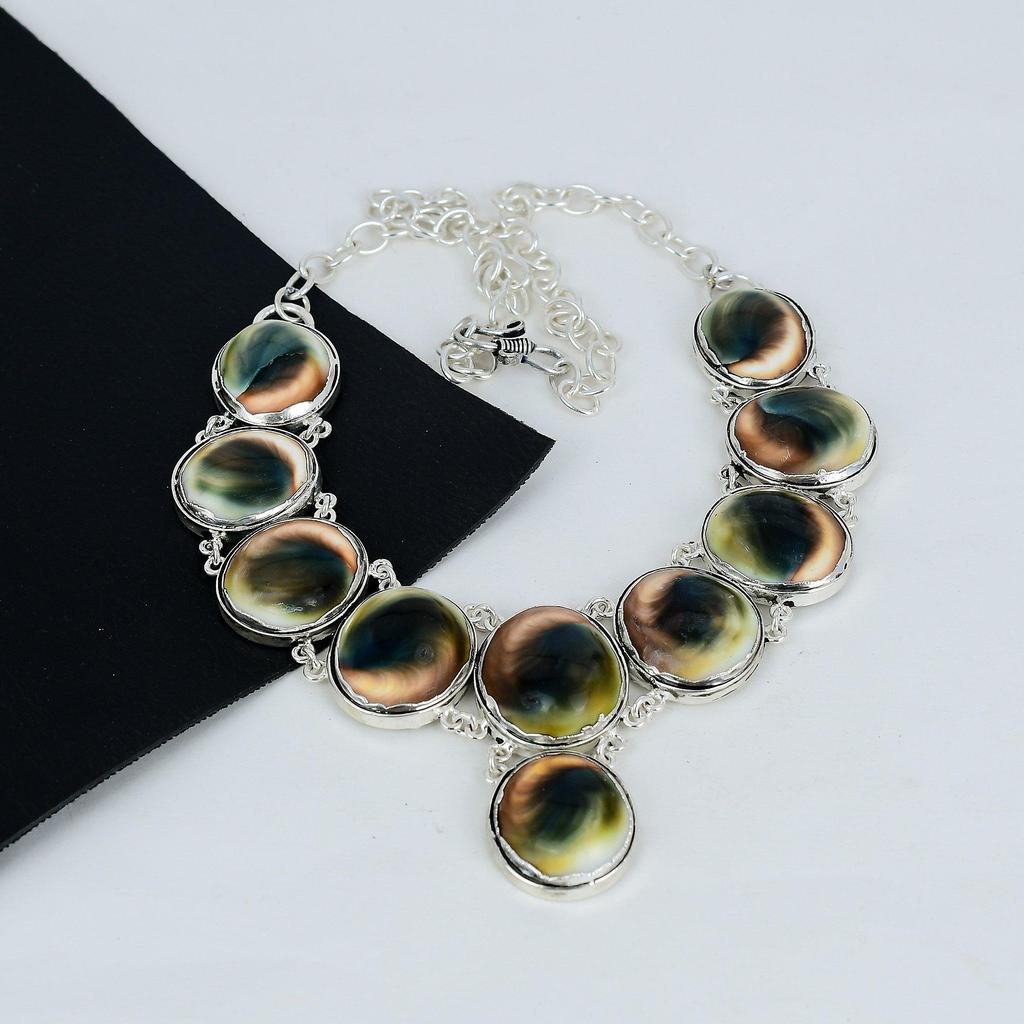 Natural Shiva Eye Gemstone Handmade 925 Sterling Silver Electroform Necklace, Shiva Eye  Silver For Wife Unisex Necklace, Party Wear Gift Mom