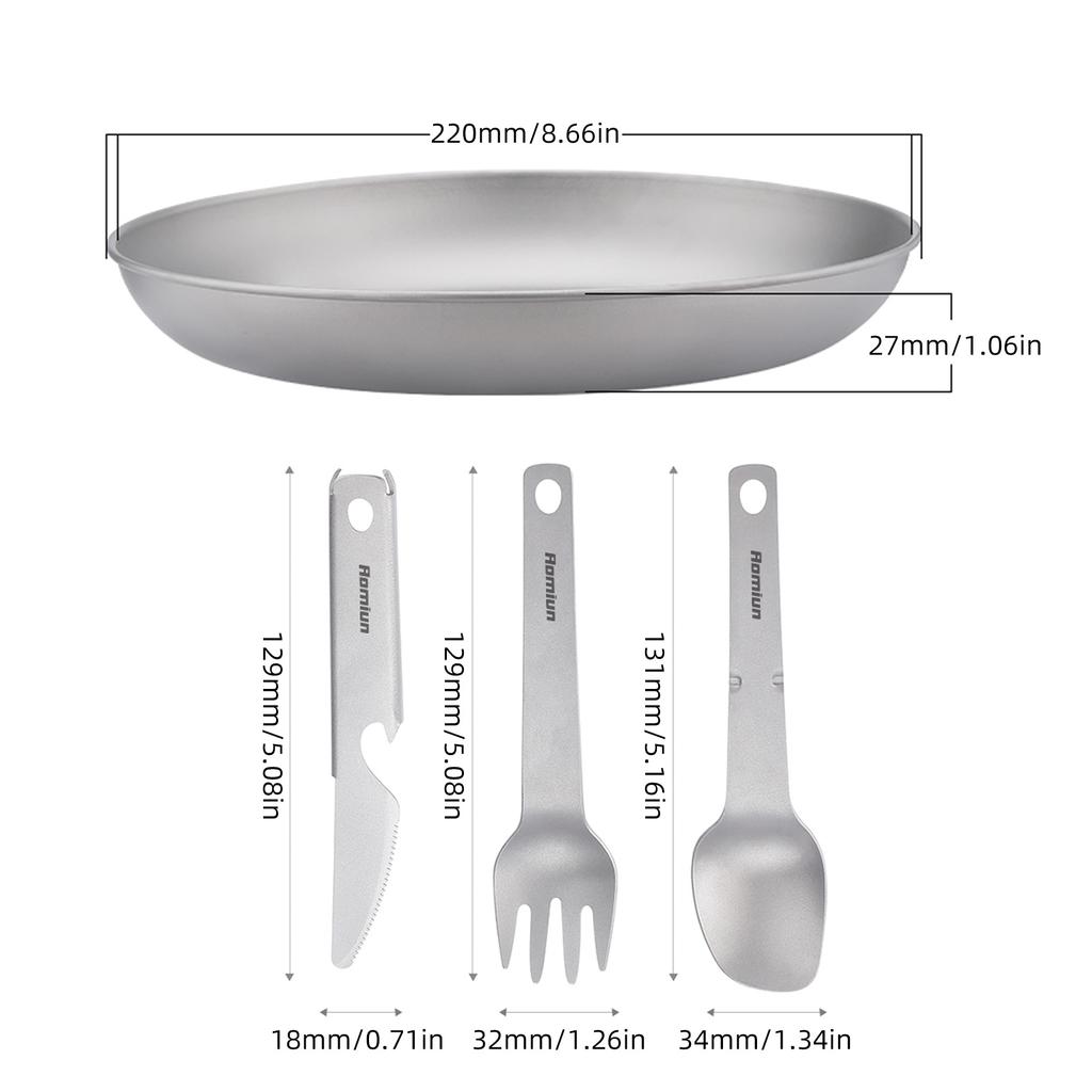 Metal Camping Plate with 3 PCS Suit Integrated Tableware Titanium Plate BBQ Plates Camping Plates