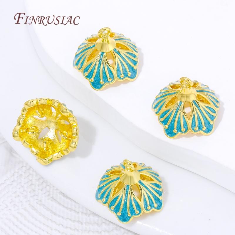 1/3/5Pcs 18K Gold Plated Enamel Flower Bead Caps DIY Jewelry Findings For Bracelets Necklaces Tassel Earrings Making
