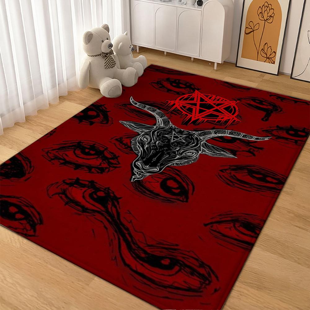 Dark Baphomet Pentagram Art Indoor Rug Soundproof Shockabsorbing Carpet For Office Study Home Decor Memorial Gift
