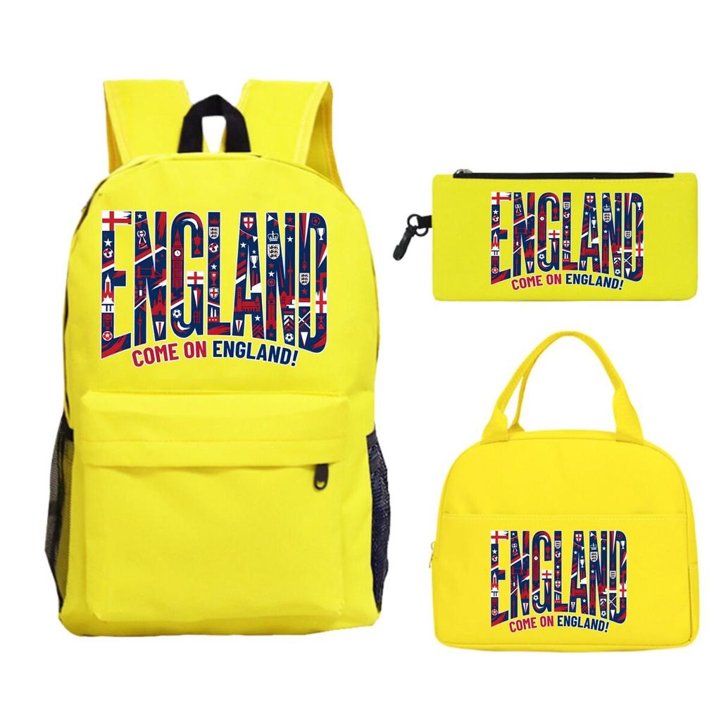 Modisches Fußballliebhaber 3-teiliges Set Vintage England USA Buchstaben Druck Lunchtaschen Rucksack 3-teilige Sets Jungen Mädchen Lässiger Rucksack Geschenke