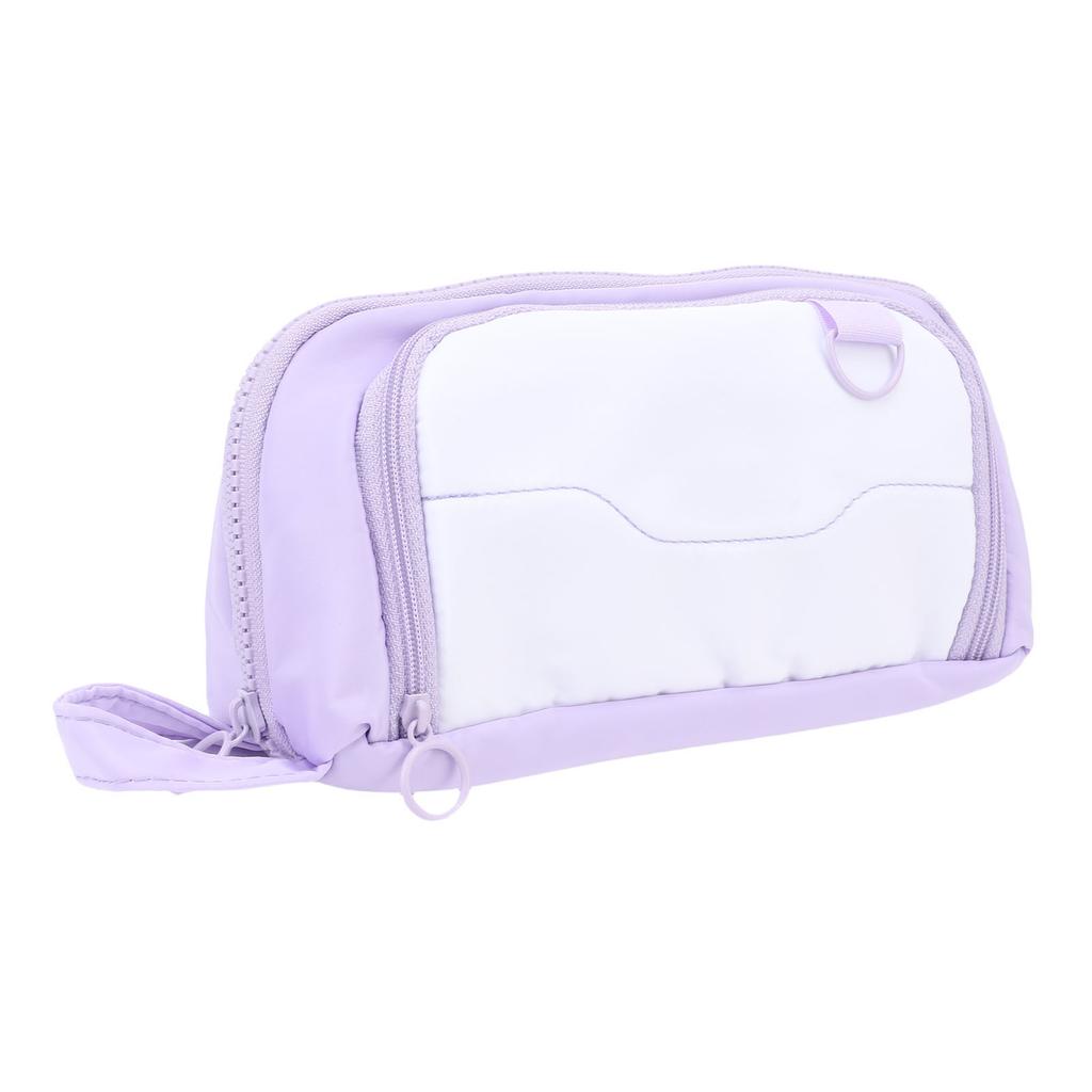 Pen Bag Large Capacity Students Handheld Portable 3 Compartments Travel Storage Organizer Purple