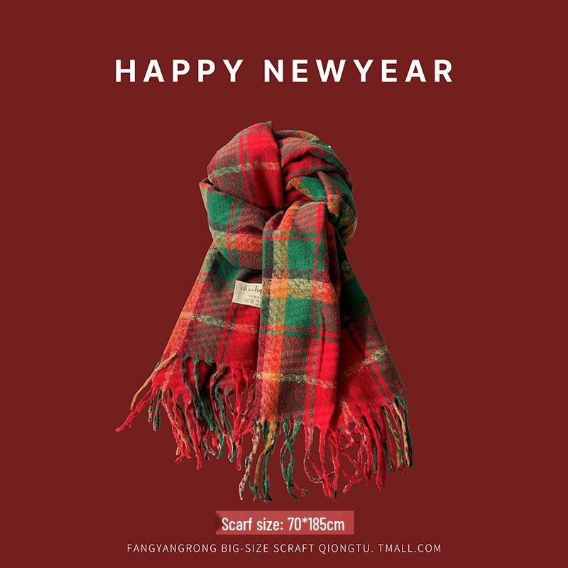 Women's Red Angora Wool Knitted Scarf - Autumn & Winter 2025 Style