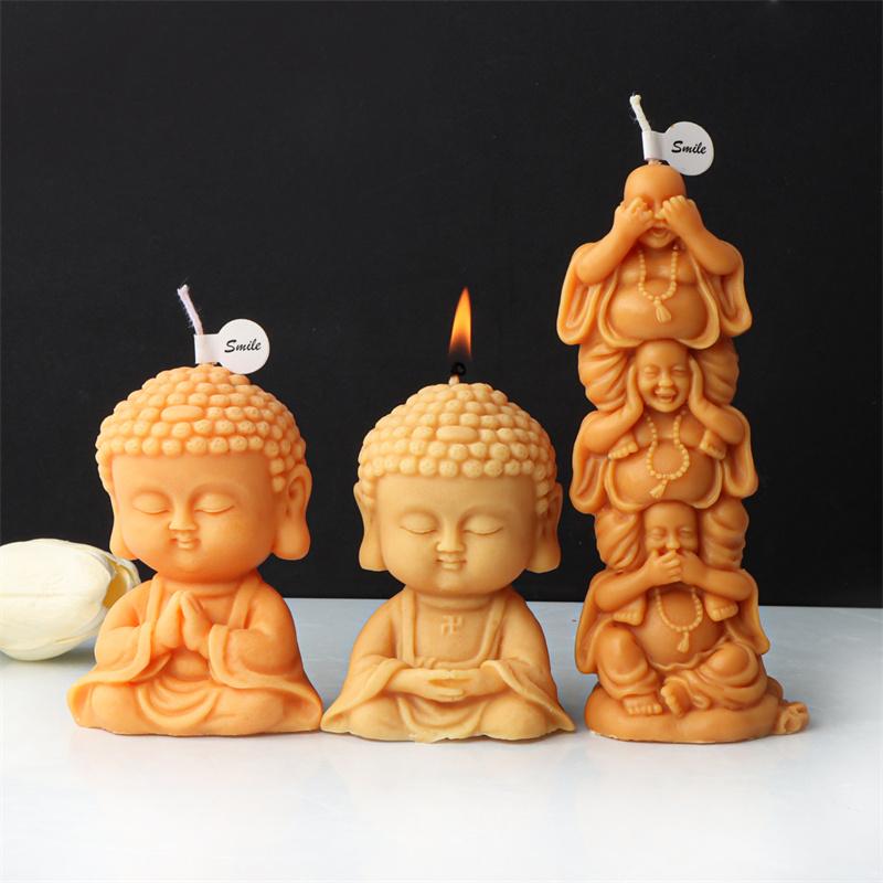 Mini Cartoon Monk Candle Silicone Mold 3D Buddha Statue Gypsum Form Concrete Resin Moluds DIY Religion Temple Buddha Home Decor