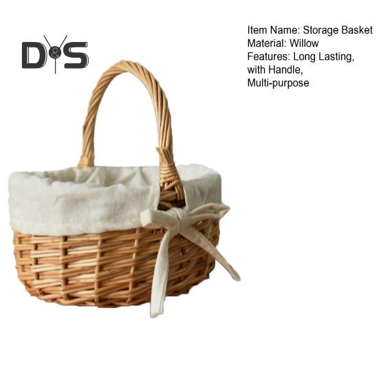 Φυσικό Ψάθινο Καλάθι Λουλουδιών Χειροποίητο Καλάθι Ιτιάς με Χερούλι Συμπαγές Φορητό Πολυλειτουργικό Πασχαλινό Καλάθι Φρούτων Λουλουδιών