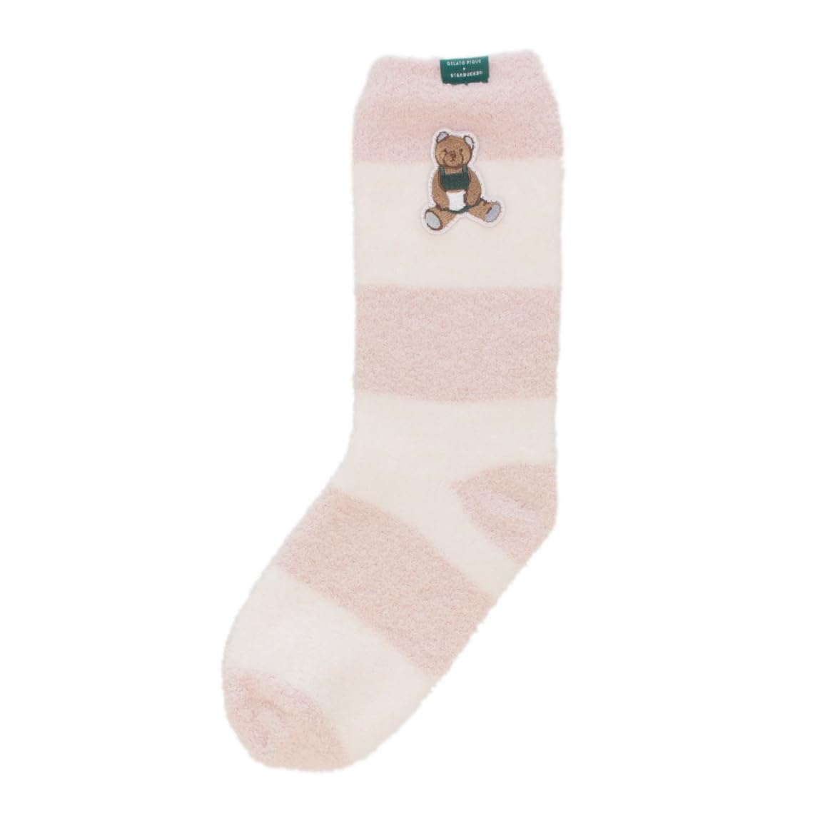

Starbucks Collaboration Gela Pique Powder Bear Embroidered Border Socks, Soft Pink