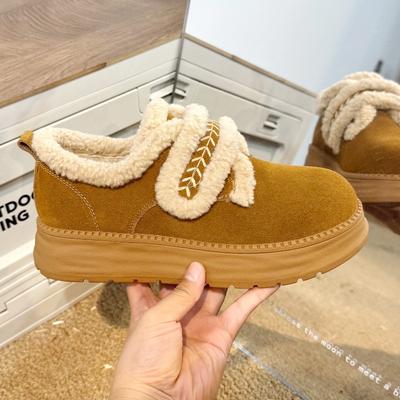 Retro Leder pelzig Damen Winter neu dicksohlige Plüsch warme Klettverschluss Schnee Baumwollschuhe