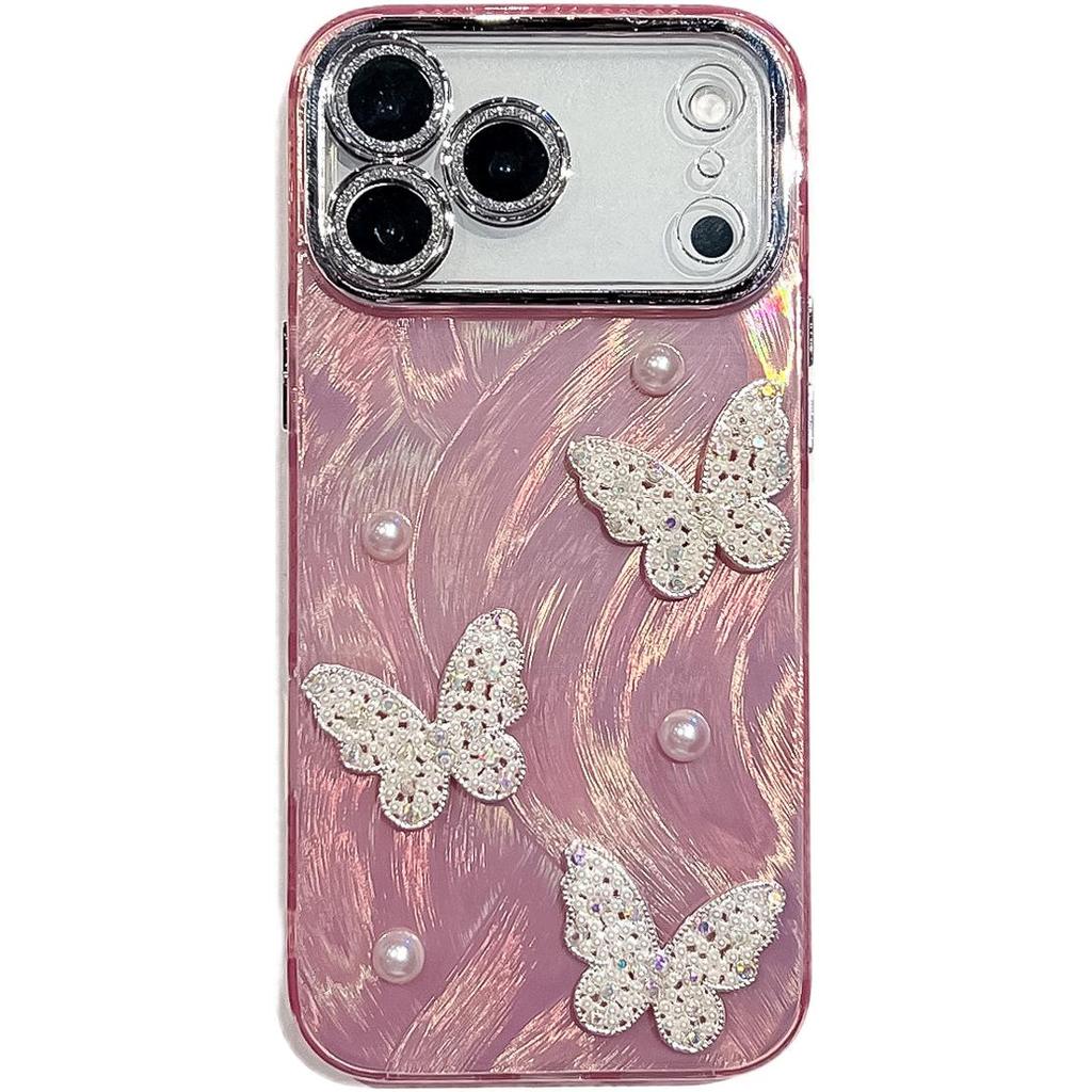 Compatible with Apple 17 Pro Max: Pearl Butterfly Drop-proof Shell Pattern iPhone 16 Double-sided Film IMD Case