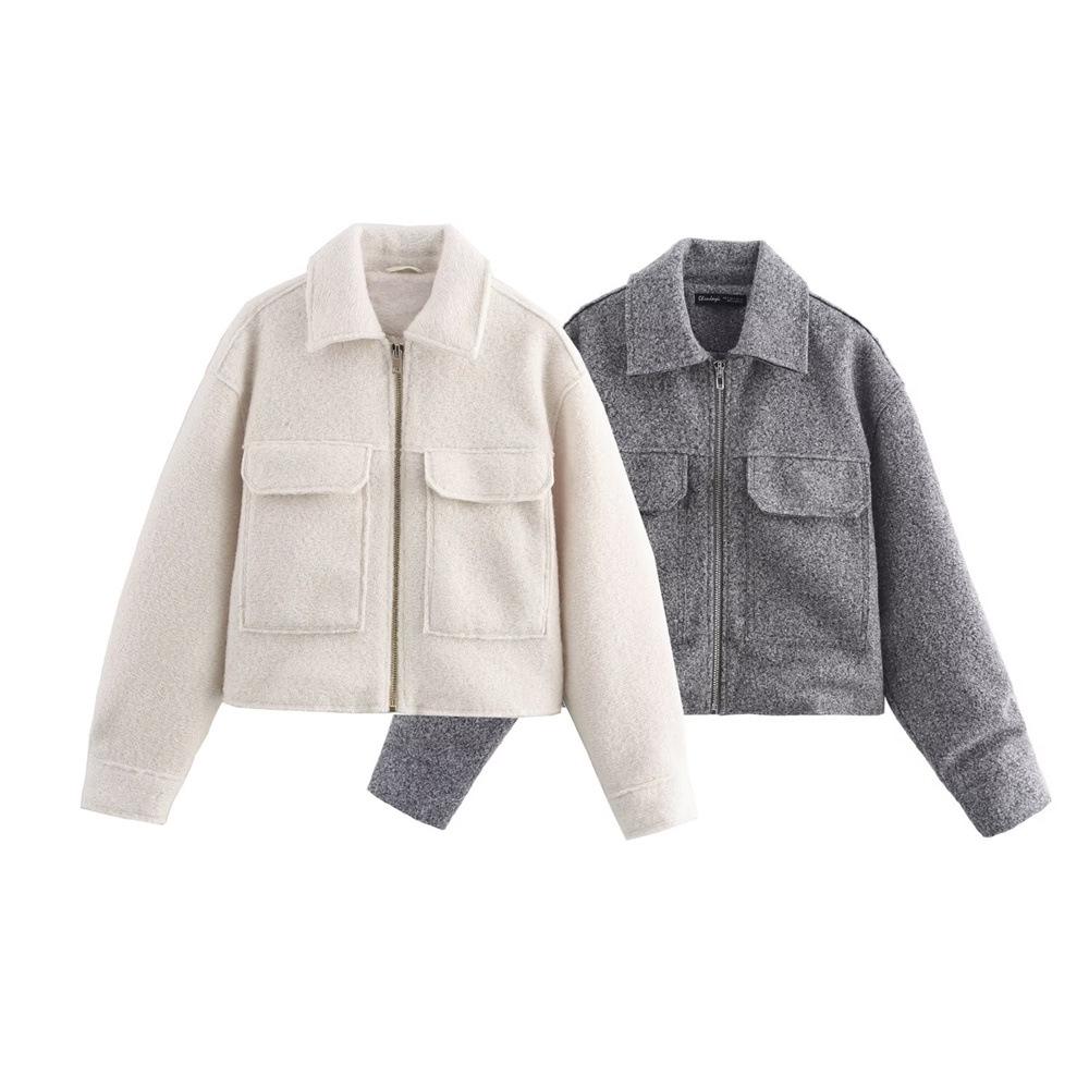 

2024 Autumn/Winter Women s Loose Lapel Pearl Short Jacket Small серый