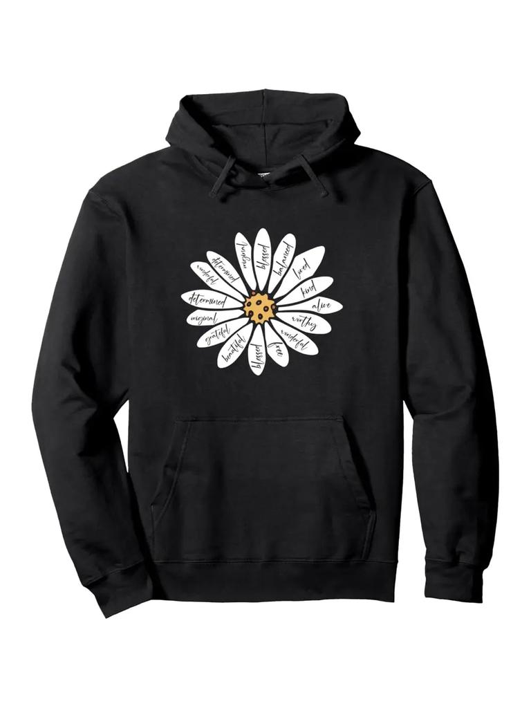 Black Floral Hoodie - All-Season Pullover Sweatshirt with Hood