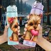 1PC Yorkshire Dog Holding Heart Print 750ml Color Plastic Sports Water Bottle Leakproof Flip Straw Lid Suitable for Sports Office Home Use