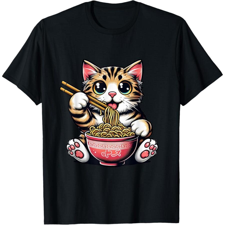 Cat Kawaii Eating Ramen Noodles Bengal cat Anime T-Shirt S