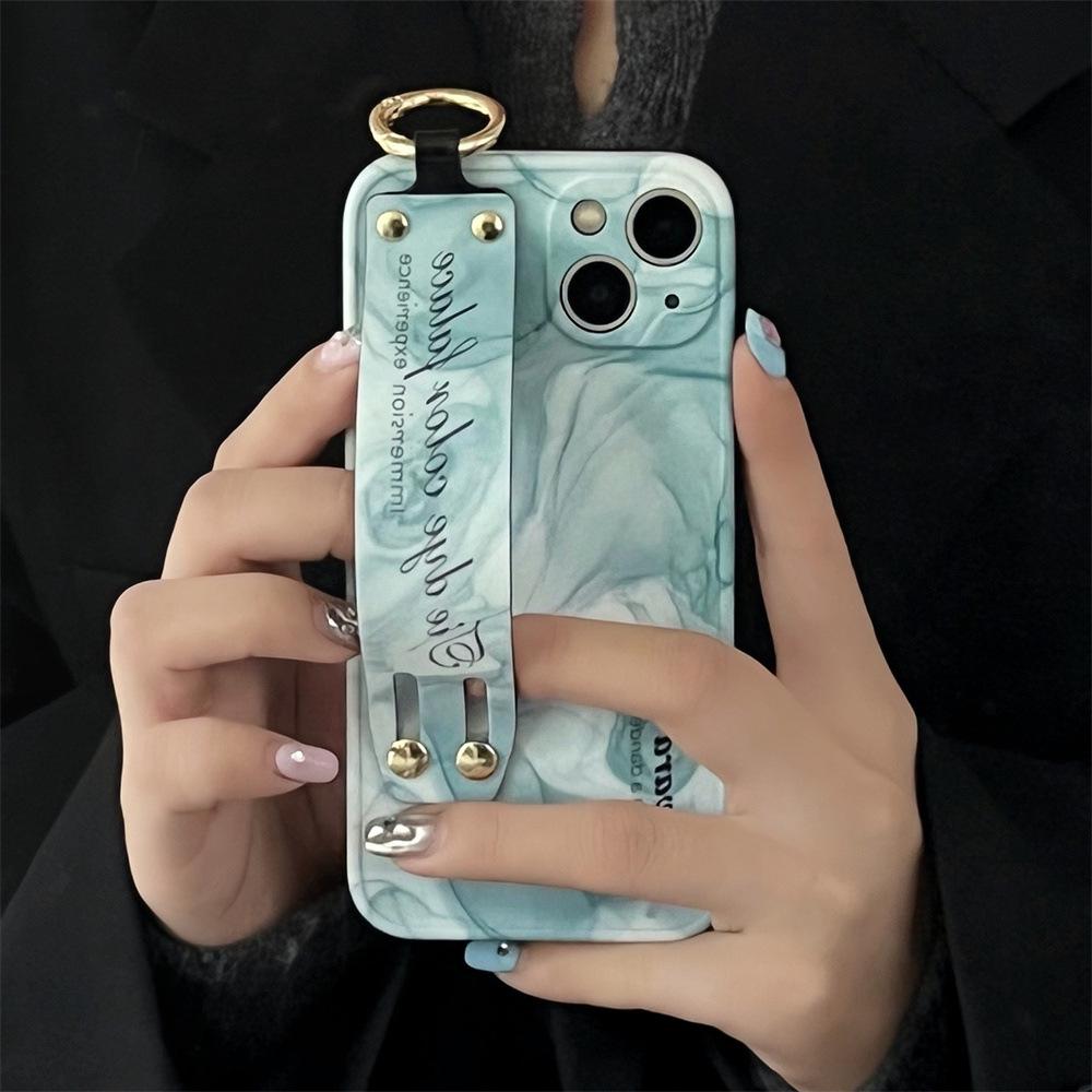 Geräucherte Marmor Handgelenkschlaufe Hülle für iPhone 11, 12, 13, 14, 15 Pro Max - für Frauen