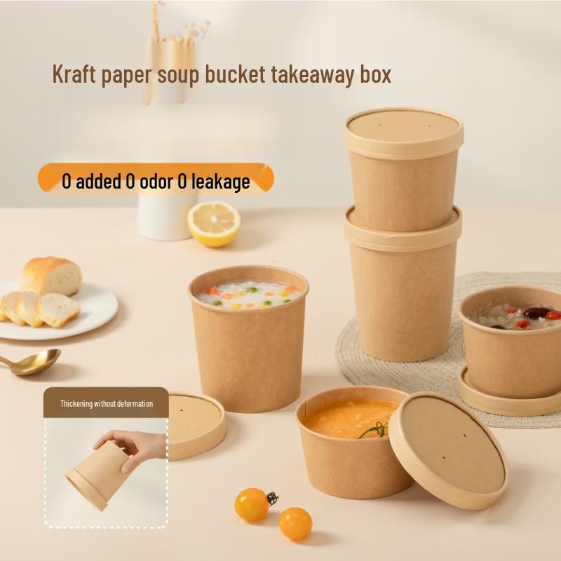 Disposable Kraft Paper Soup Containers with Lids