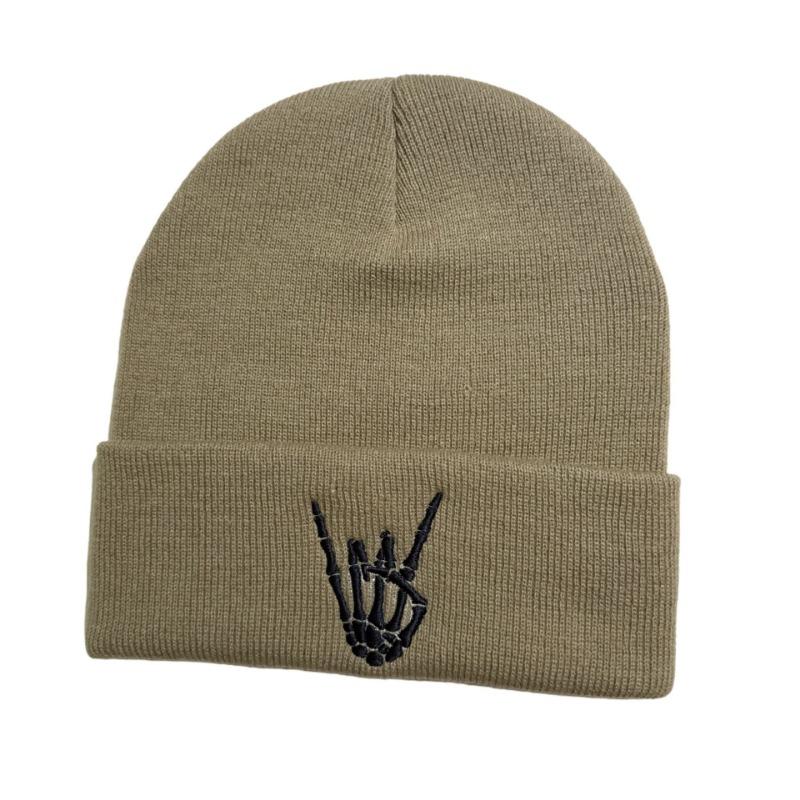 Halloween Knitted Hat, Skull Finger Embroidered Knitted Hat, Winter Warm Hat Personalized Fashion Men and Women