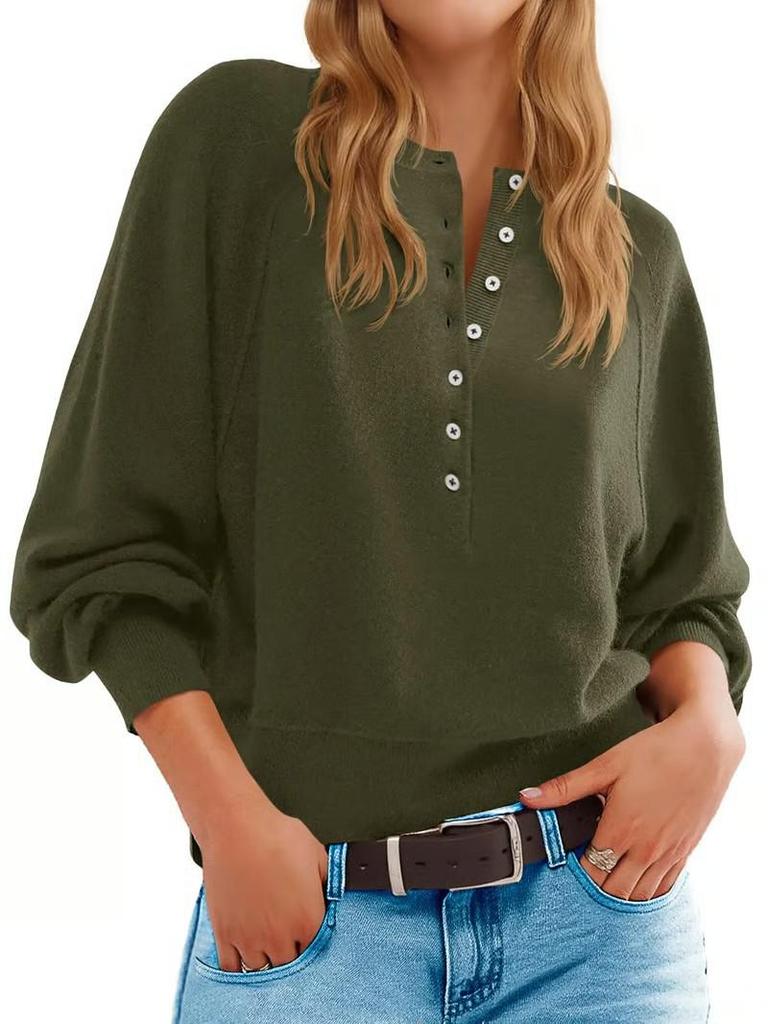 2025 European & American Women's Lantern Sleeve V-Neck Sweater