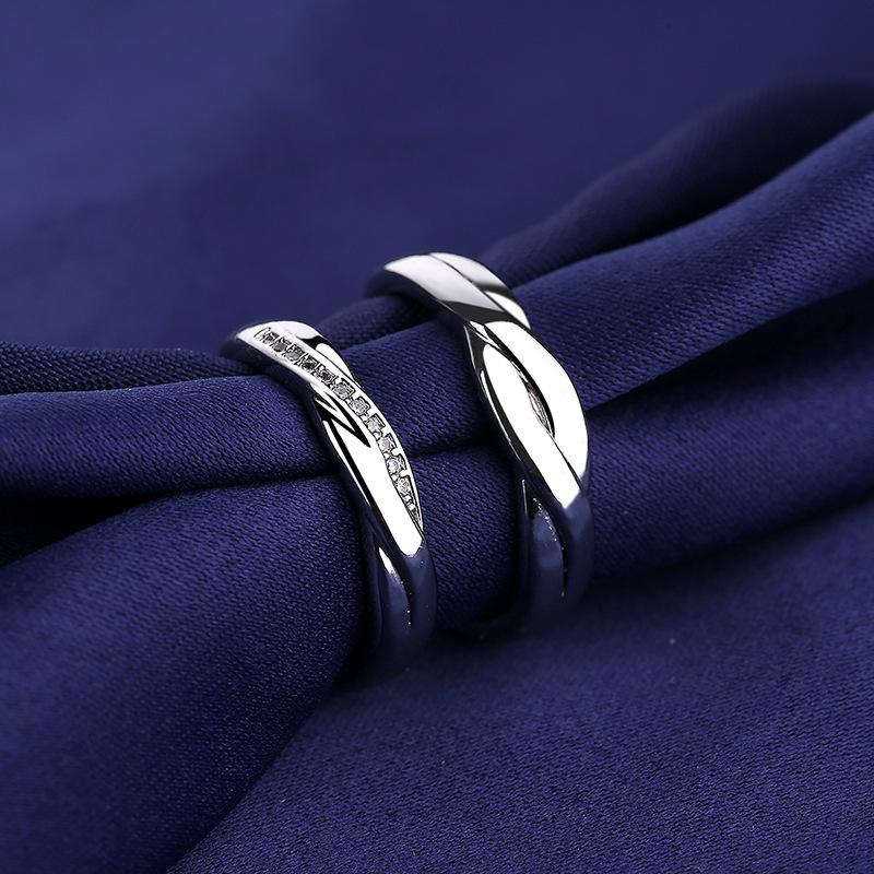 2Pcs 925 Silver Couples Ring Sets Light Polishing Simple Ring for Woman Man Classic Wedding Fine Jewelry Circle