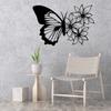 Black Metal Butterfly Flower Wall Art, Textured Steel Decor