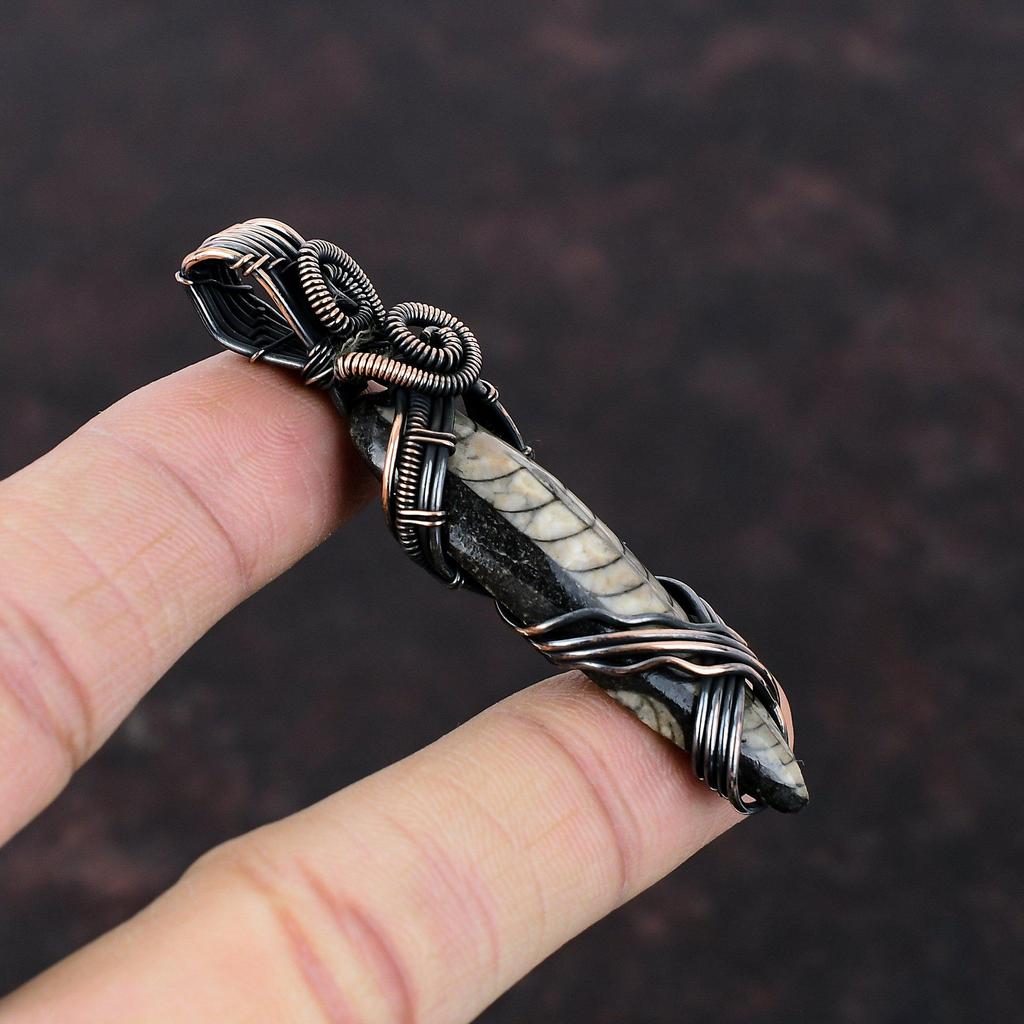 Orthoceras Fossil Pendant Copper Wire Wrapped Pendant Orthoceras Fossil Jewelry Dainty Gemstone Pendant Handmade Copper Jewelry Gift For Her