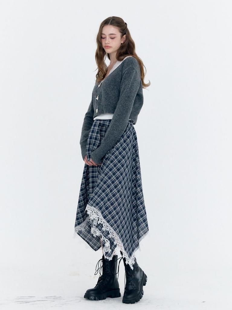 FABRICSEOUL Lace Check Waist Band Skirt