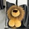 Cute Real Rex Rabbit Fur Simba Lion Bag Charm Car Key Charm Metal Ring Ornaments Kids Birthday Gift 240112