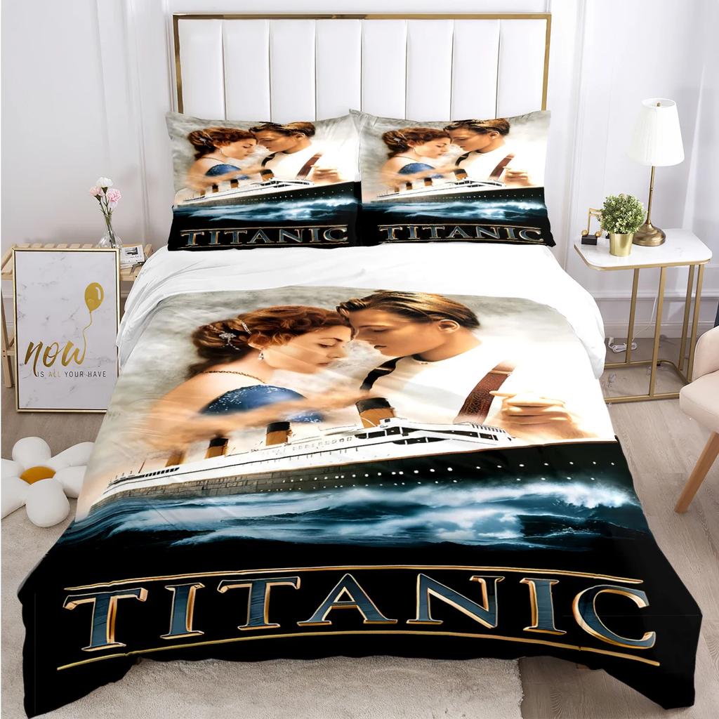 Titanic Romantic Love Duvet Cover Comforter Bedding Set Soft Quilt Cover and Pillowcases for Teens Boy Single/Double/Queen/King