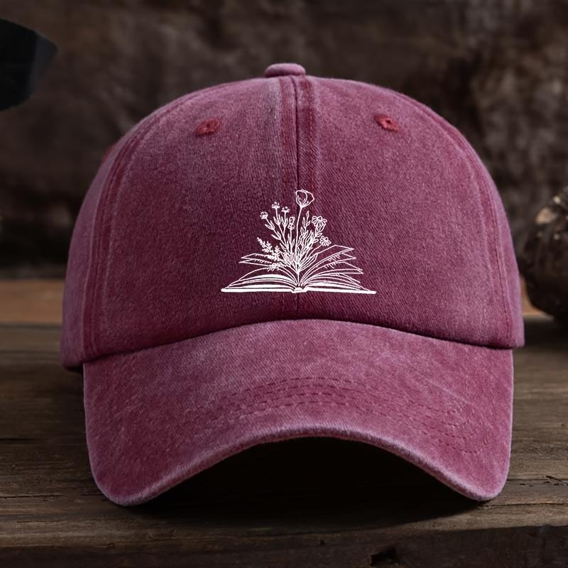 Fashionable Book Flower Print Baseball Cap Versatile Outdoor Leisure Fishing Hat Sun Visor Peaked Cap Travel Hat