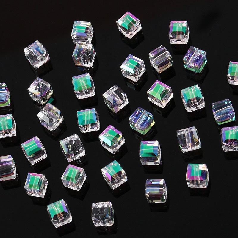 6-8mm Multi-Faceted High-Transparency Crystal Square Beads for Colorful DIY Jewelry Making