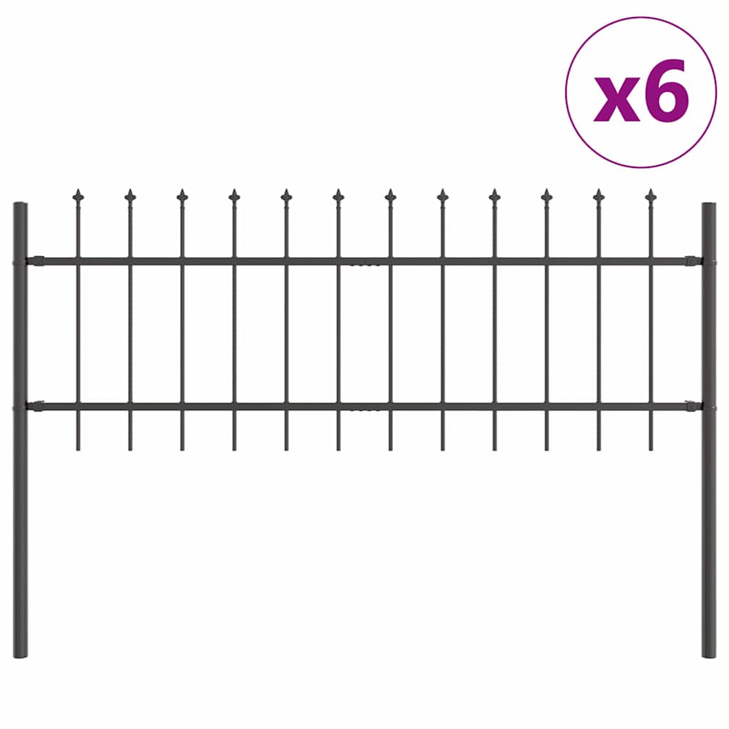 Garden Fence Panel 6 pcs Gray 10.2 x 0.6 m Powder Coated Steel