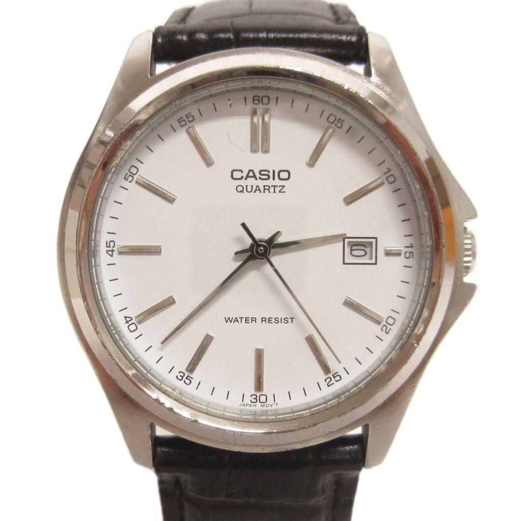 Used Casio CASIO Chipkashi Watch Analog 3 Hand Date MTP-1183 Leather Dial White Black Watch GY99