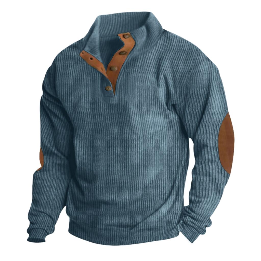 Men's Corduroy Button-Up Stand Collar Long Sleeve Sweatshirt