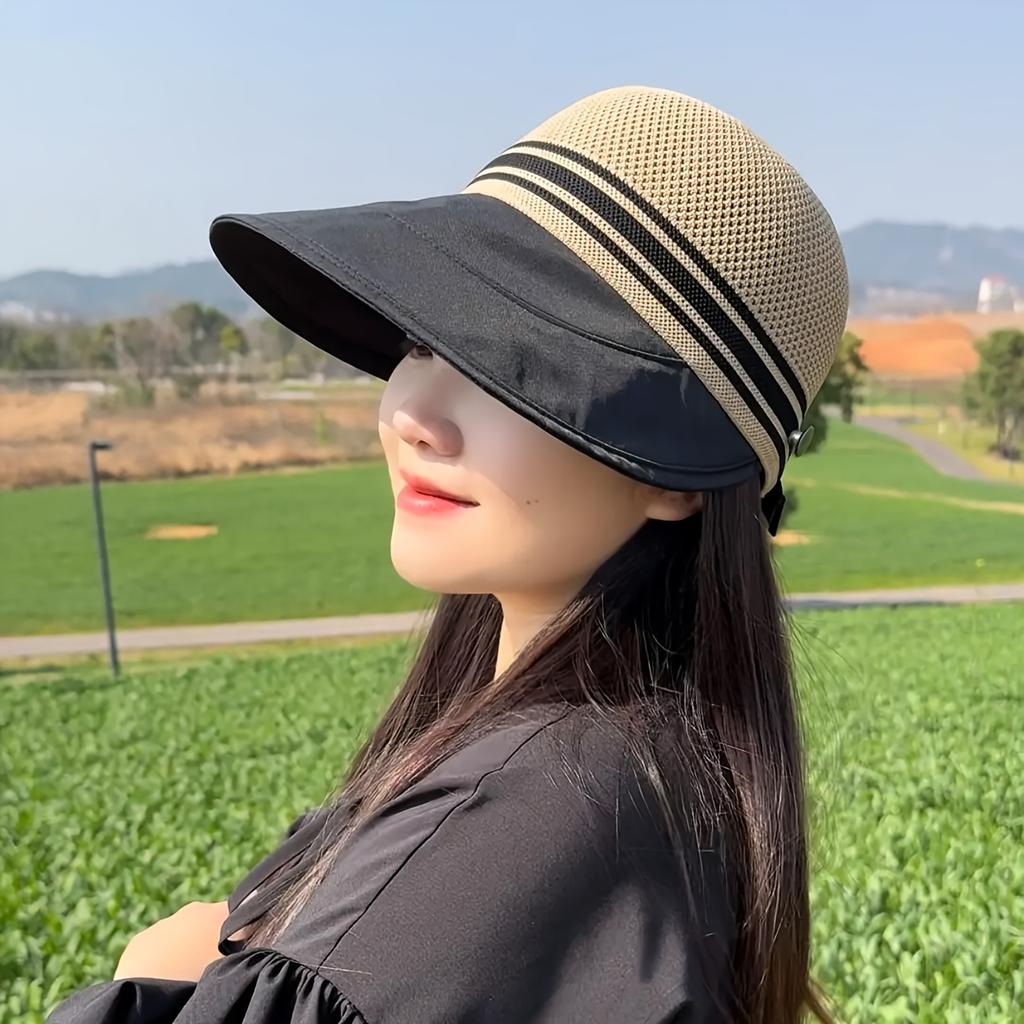 1 Stück Damen atmungsaktiver, leichter Eimerhut mit breiter Krempe, mit Stroh und schwarzer Borte | Stilvoll für Outdoor-Aktivitäten, Strand und Sommer-Mode