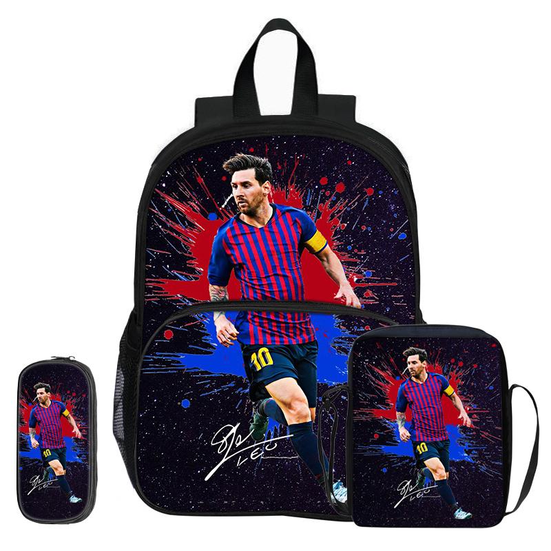 M-Messi 3Pcs Set with Front Pocket Backpack Football Sports Shoulder Bags Football Star Pencil Bag Student School Bags Rucksack